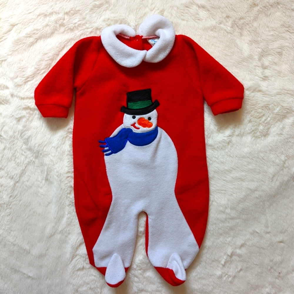 Vintage Terry's Snowman Pieced Fleece Footed Romper 3-6m